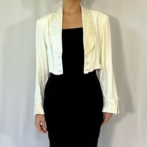 J.R. Nites by Caliendo Vintage Elegant Cream Cropped Blazer Jacket